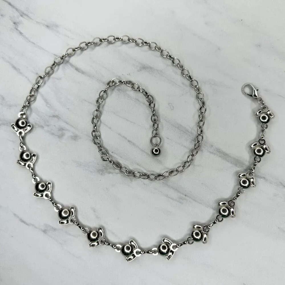 Y2K Rhinestone Flower Silver Chain Belt Extra Small/Small (XS/S) ✨